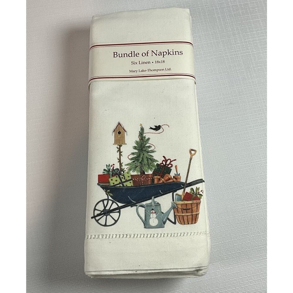 Mary Lake-Thompson Linen Napkins Country Christmas Holiday 18” x 18” Set/6 NWT